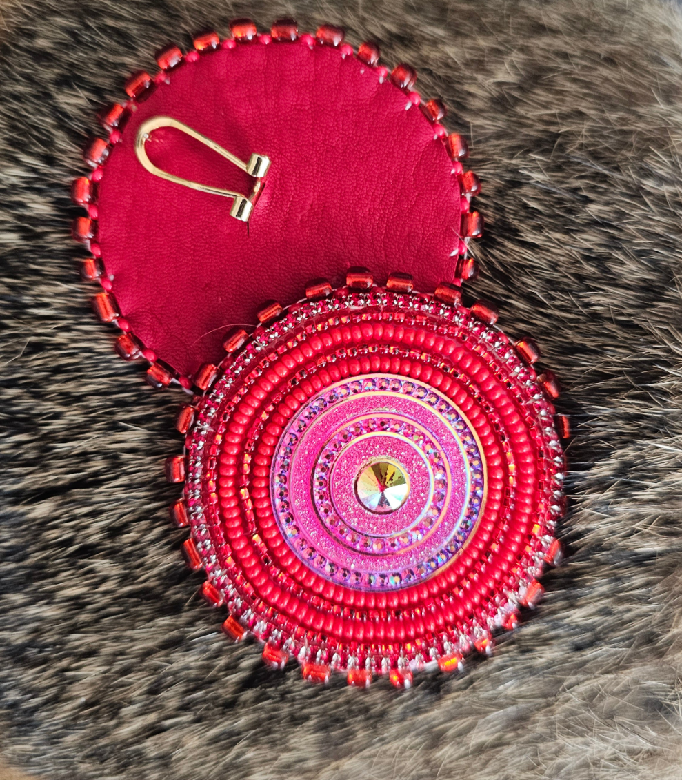 Red pink beaded earrings