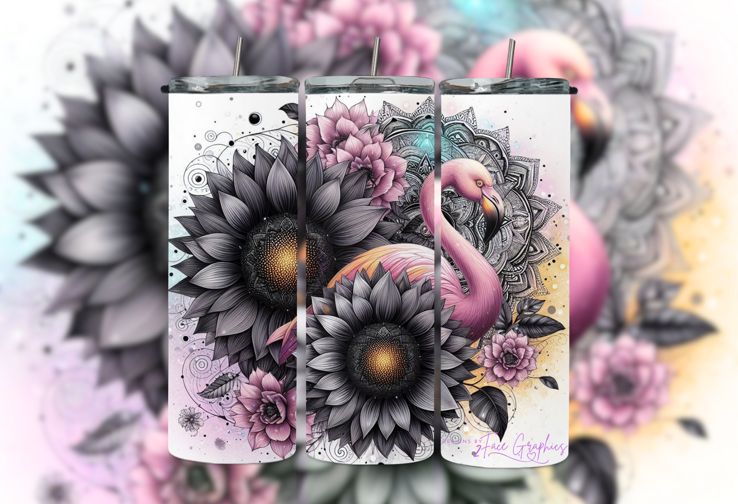 Black Sunflower Flamingo 2Face Graphics