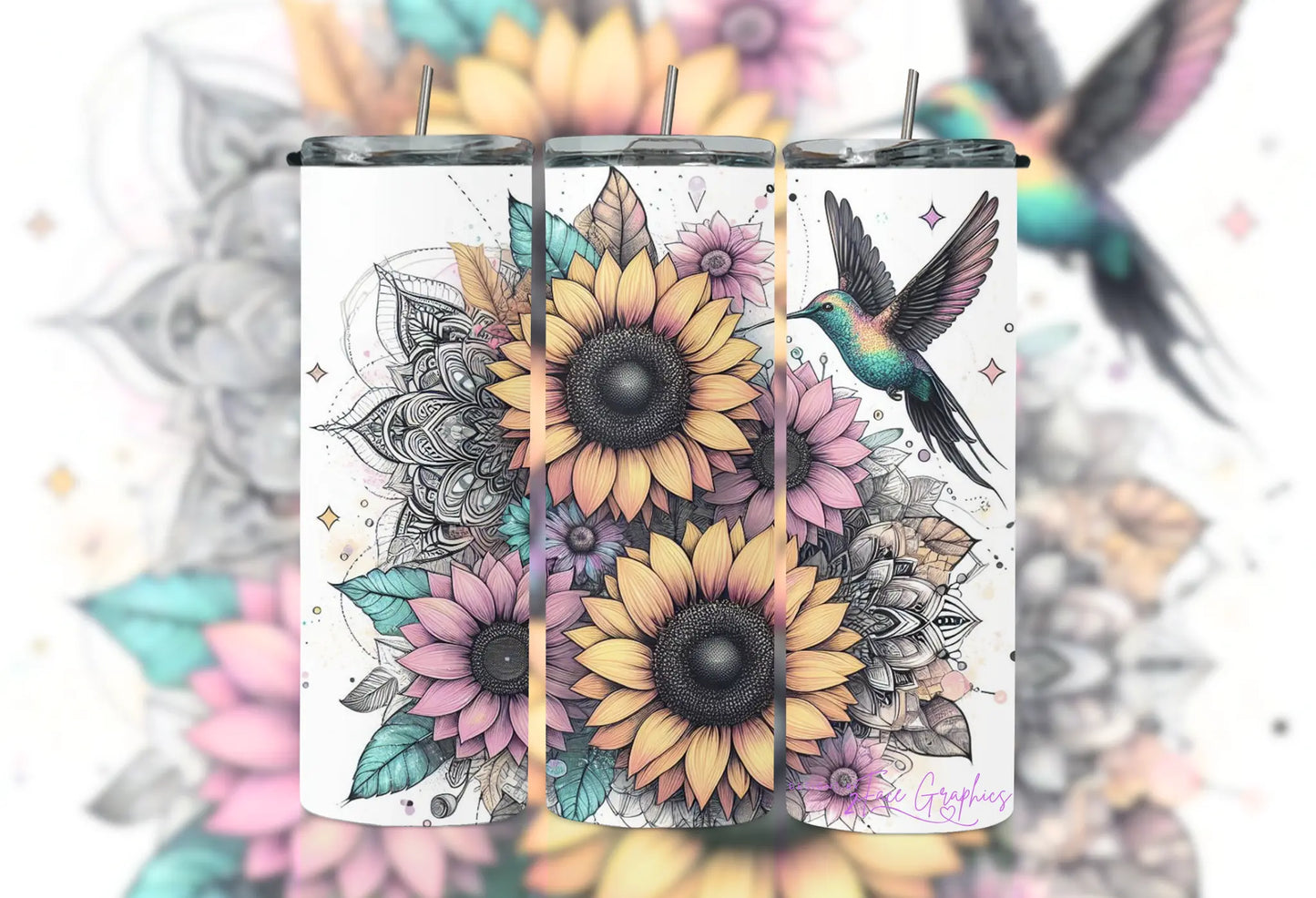 Watercolor Sunflower Hummingbird Tumbler 2Face Graphics
