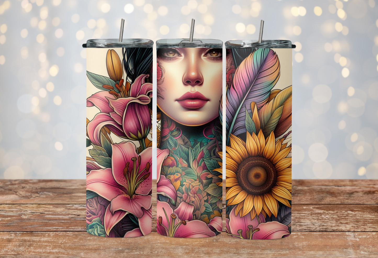 beautiful boho style girl with sunflowers 2Face Graphics