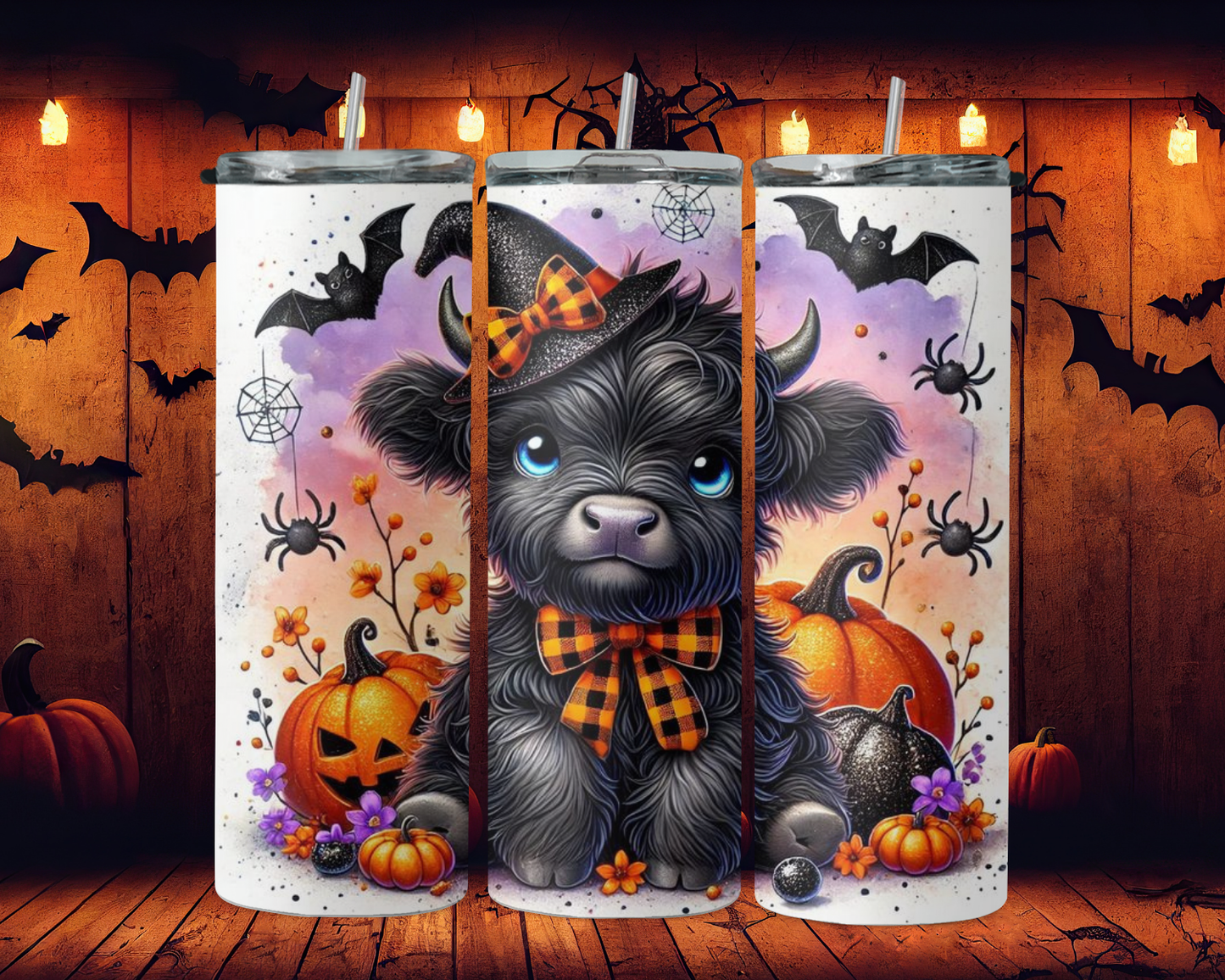 Black highland cow and orange pumpkin 2Face Graphics