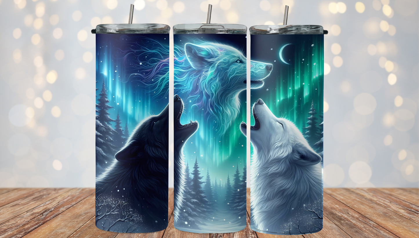 Black & White Wolf with turquoise background 2Face Graphics