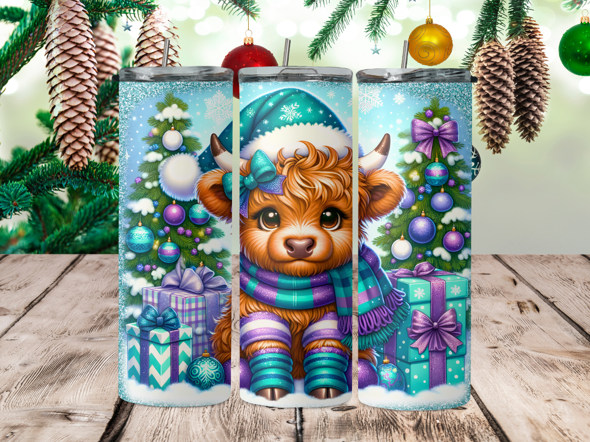 Blue purple baby highland cow 2Face Graphics
