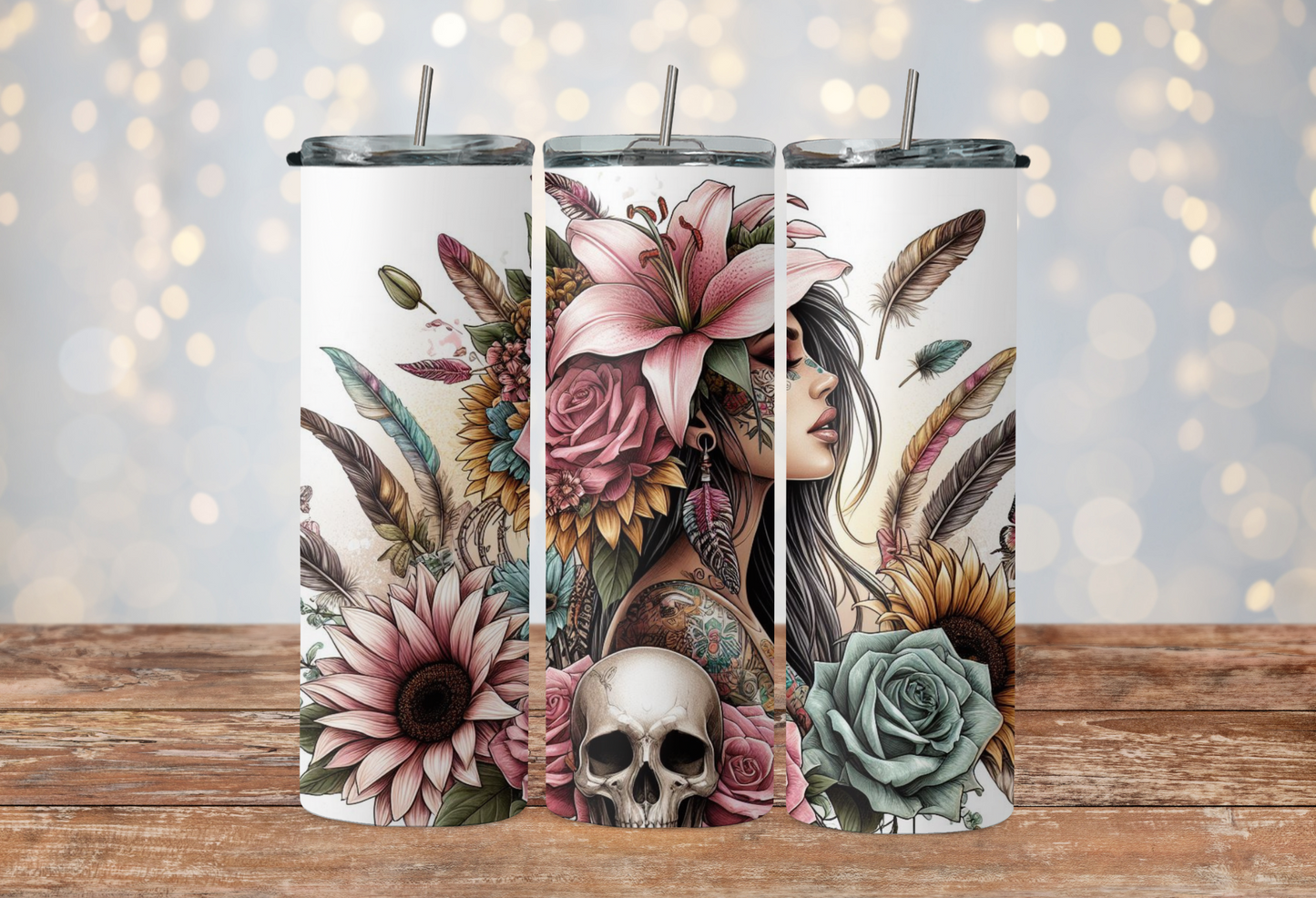 Boho girl with lilies and sunflowers 2Face Graphics