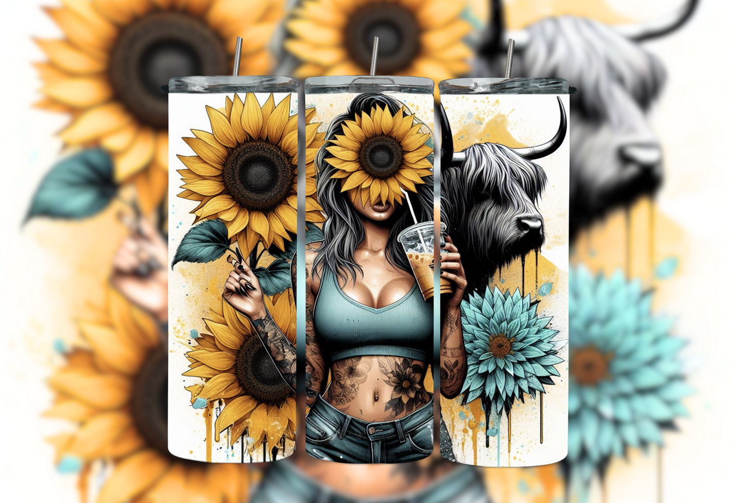 Ice coffee boho sunflower 2Face Graphics