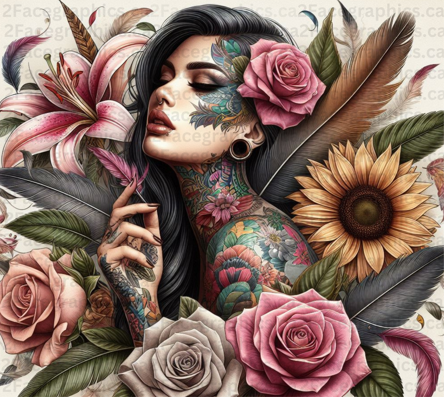 Boho style girl with feathers and roses WRAP 2Face Graphics