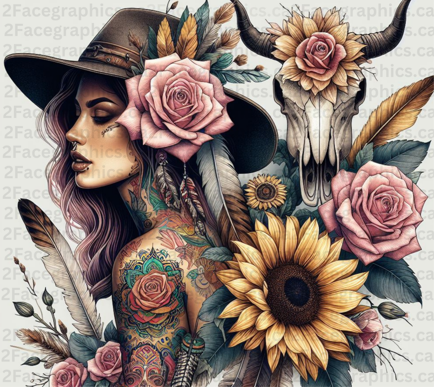 Boho style girl wearing cowboy hat WRAP 2Face Graphics