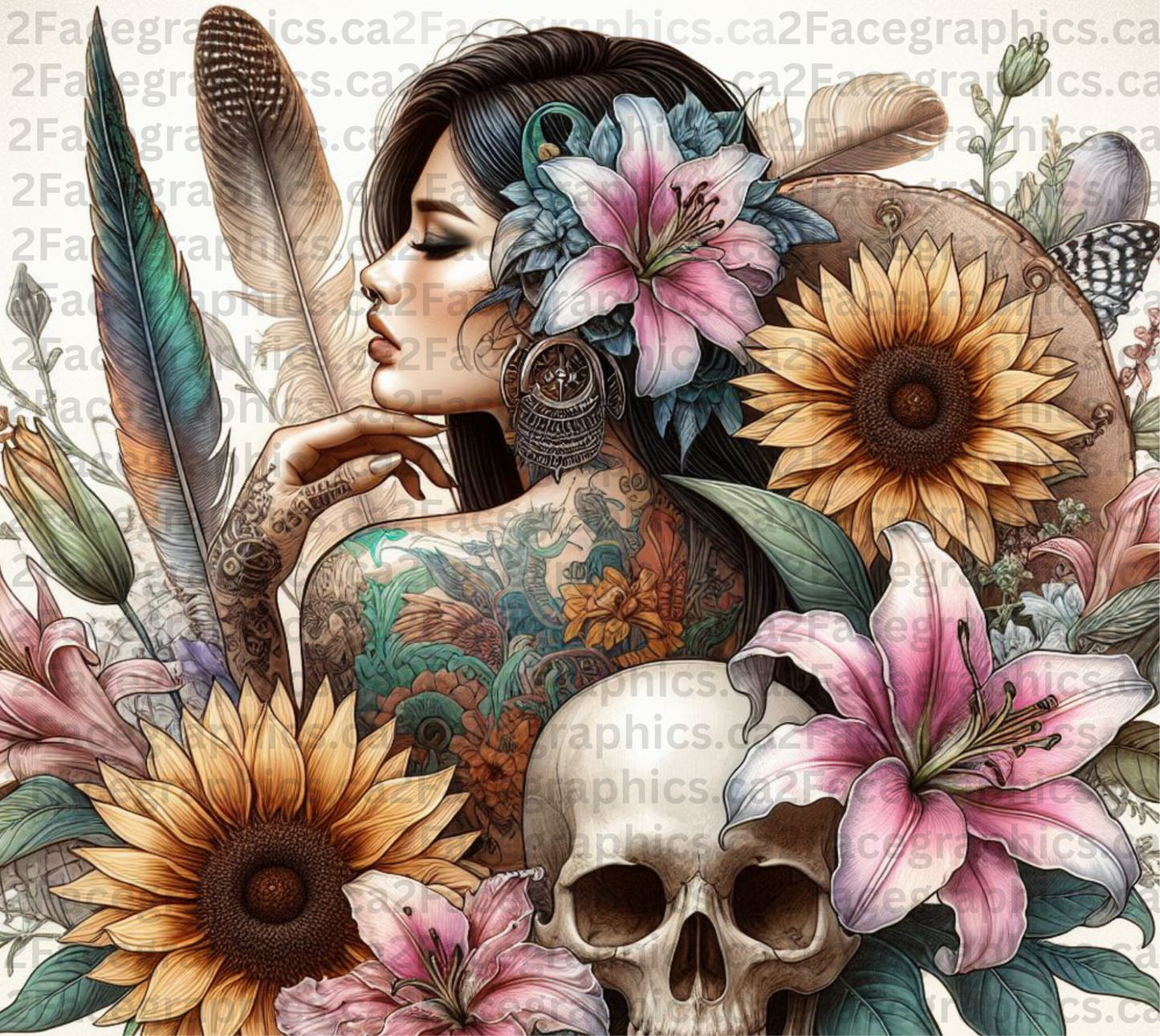Boho style girl with feathers WRAP 2Face Graphics