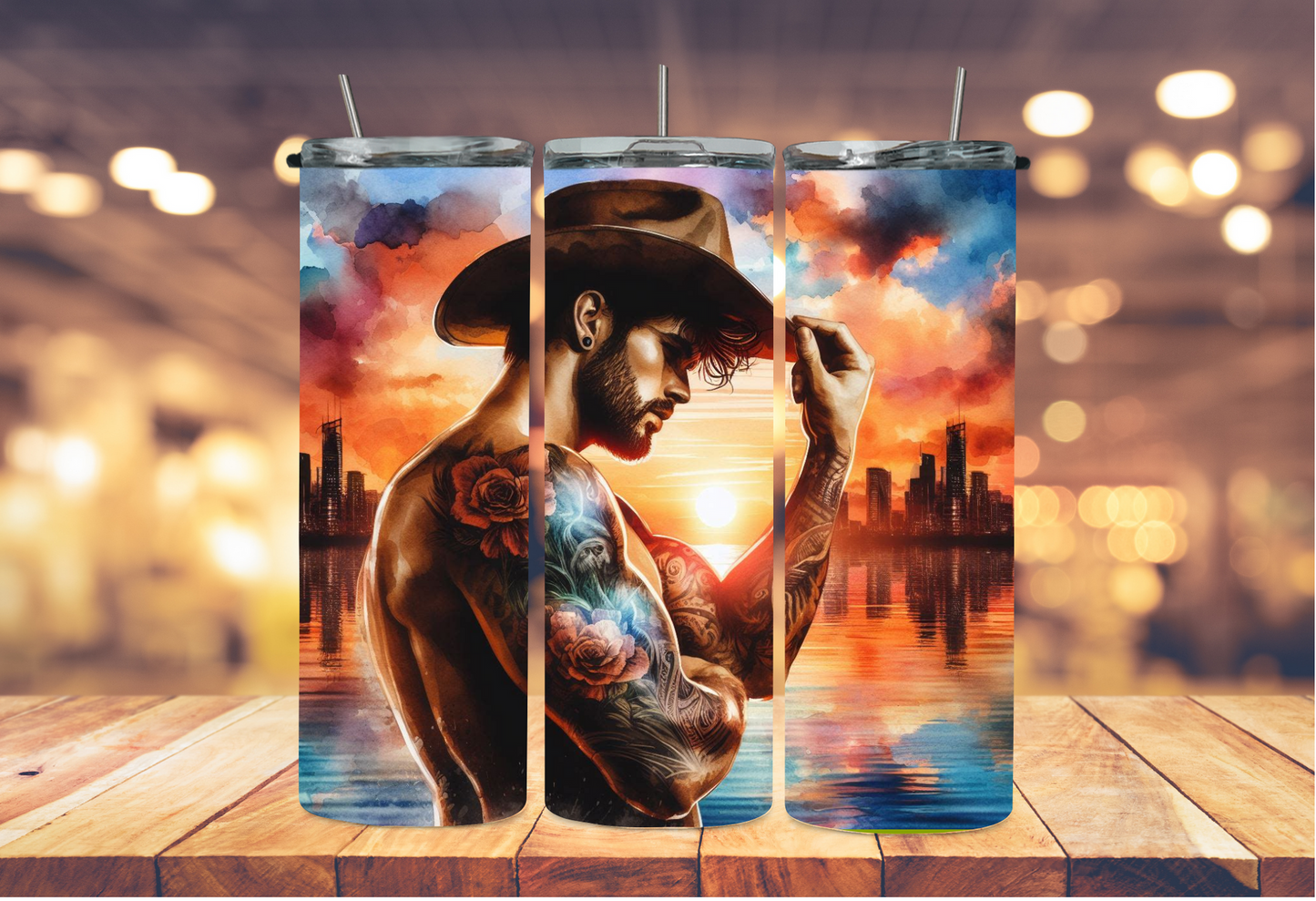 Guy with a cowboy hat in front of the city 2Face Graphics