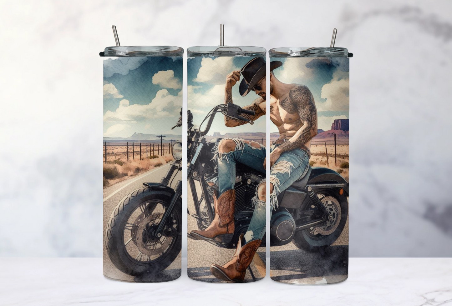 cowboy hat motorcycle guy desert 2Face Graphics