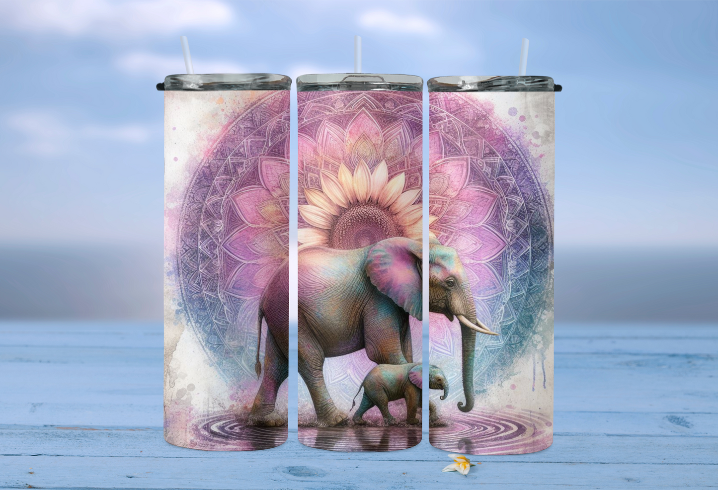 Elephant with baby in a puddle 2Face Graphics
