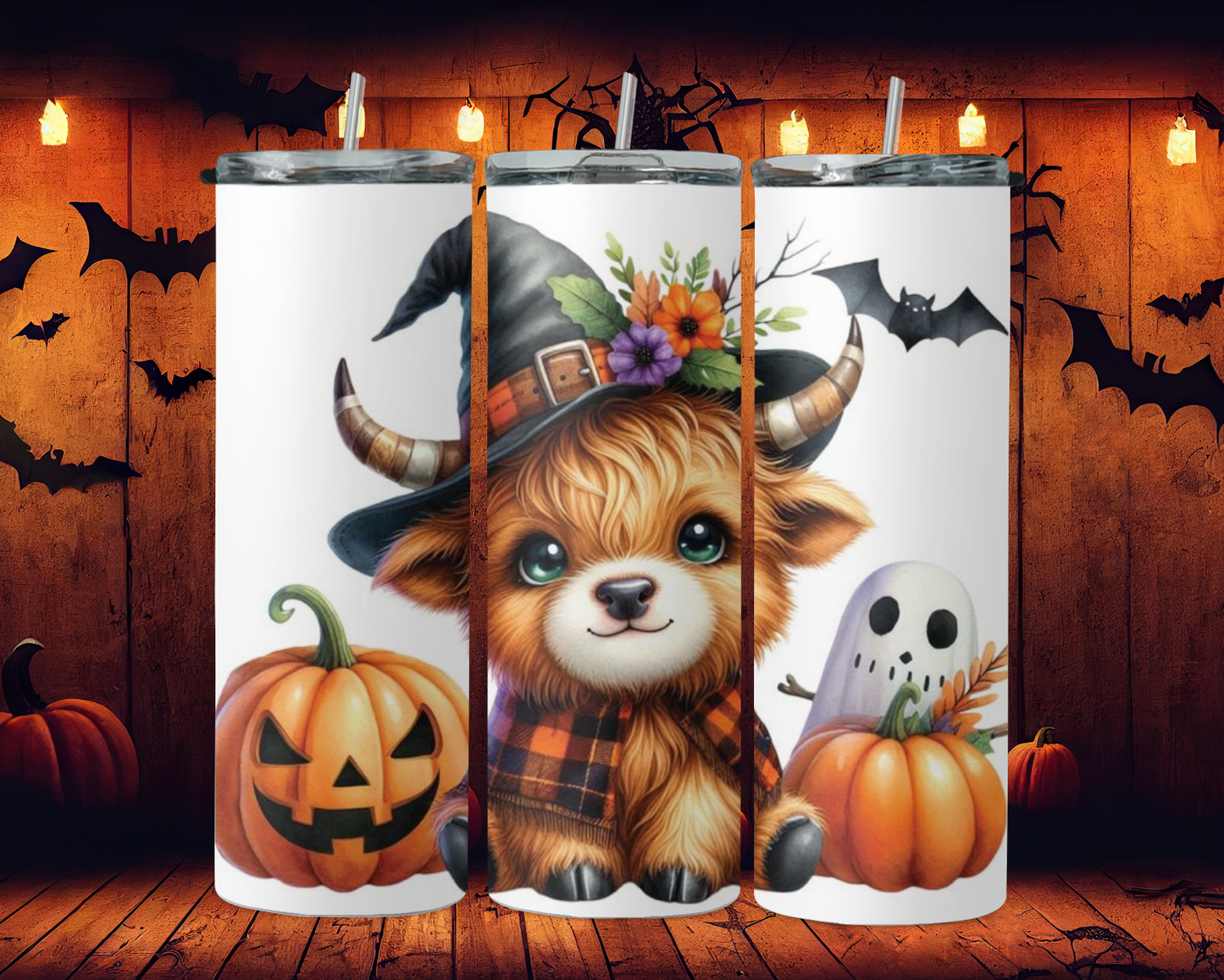 cute highland cow and pumpkins 2Face Graphics