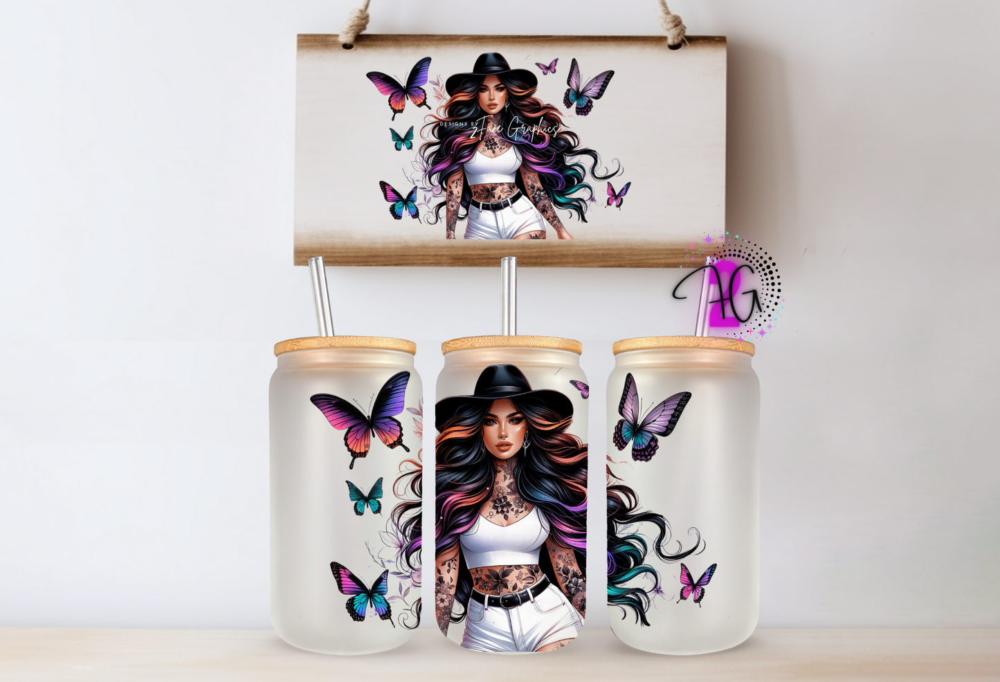 Beautiful girl with butterfly 2Face Graphics