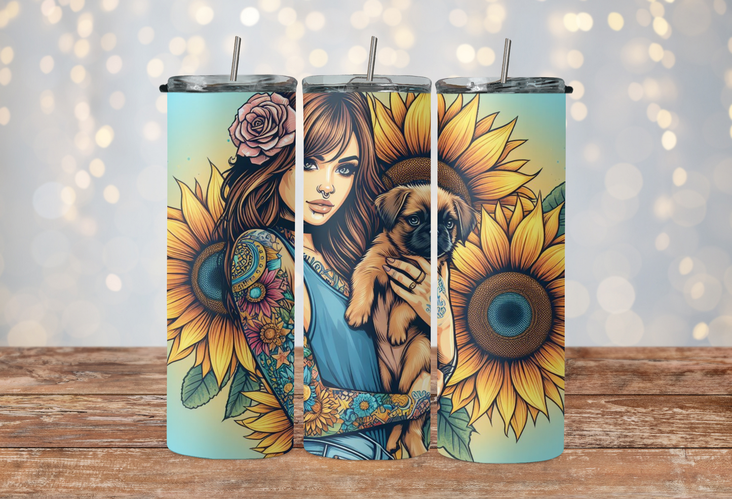 Sunflower girl with a pug 2Face Graphics