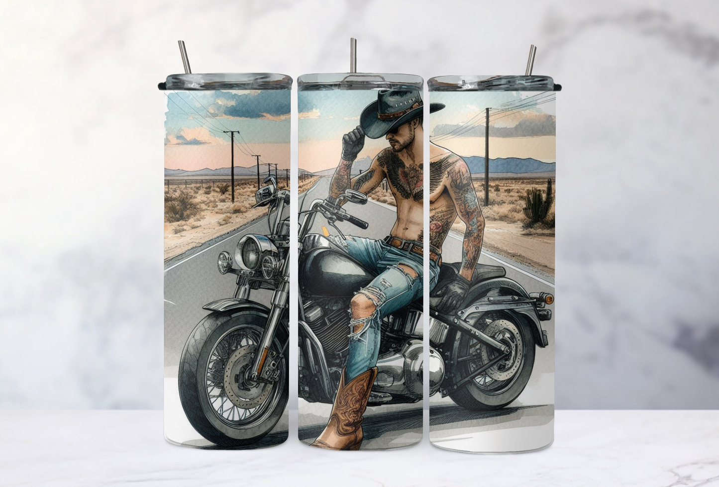 cowboy hat motorcycle guy wearing sunglasses. 2Face Graphics