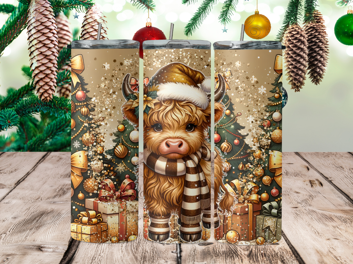 Gold christmas highland cow 2Face Graphics