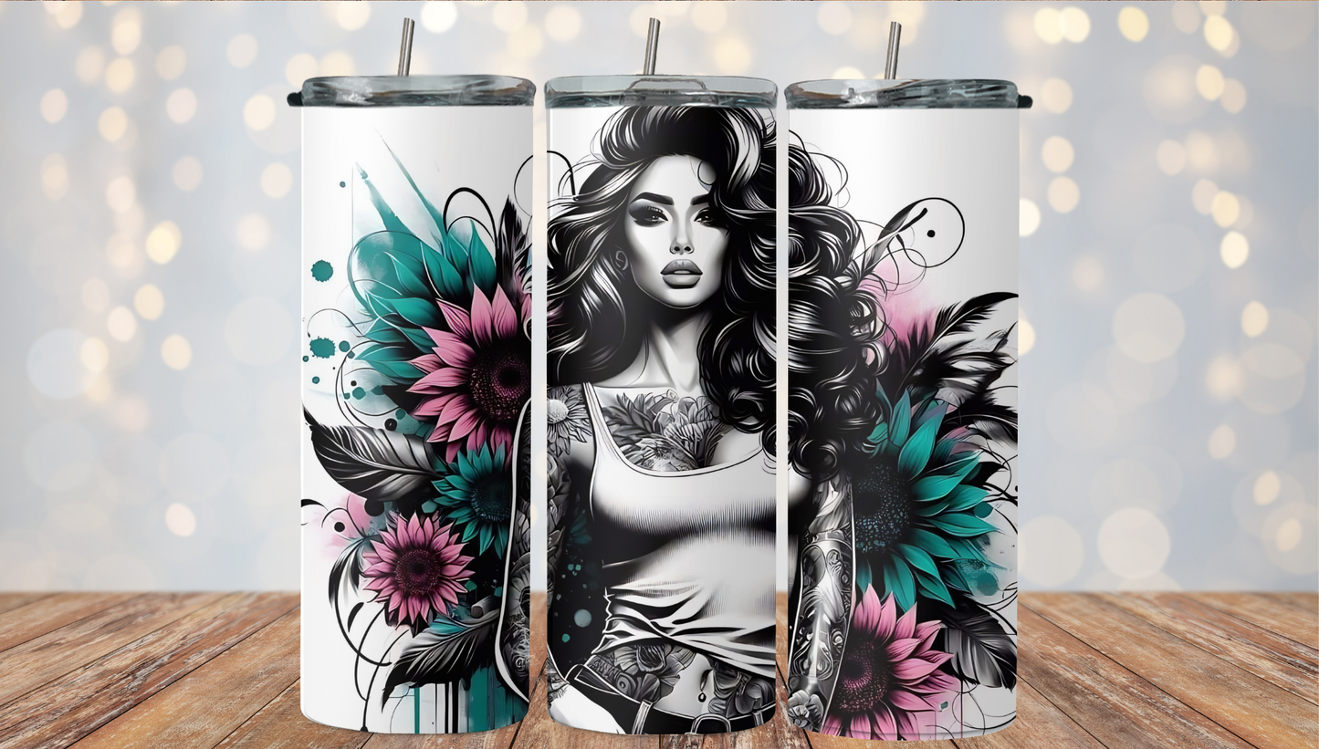 Green and pink sunflower girl 2Face Graphics
