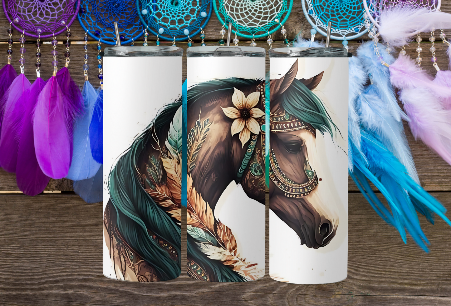 Side View Horse Portrait With Flowers 2Face Graphics