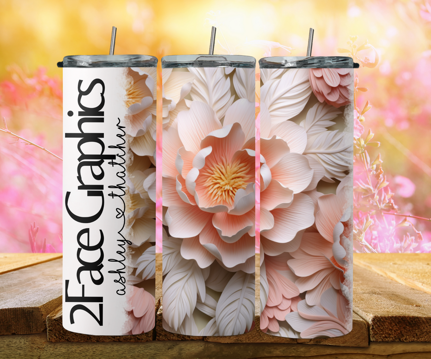3D light pink flower 2Face Graphics