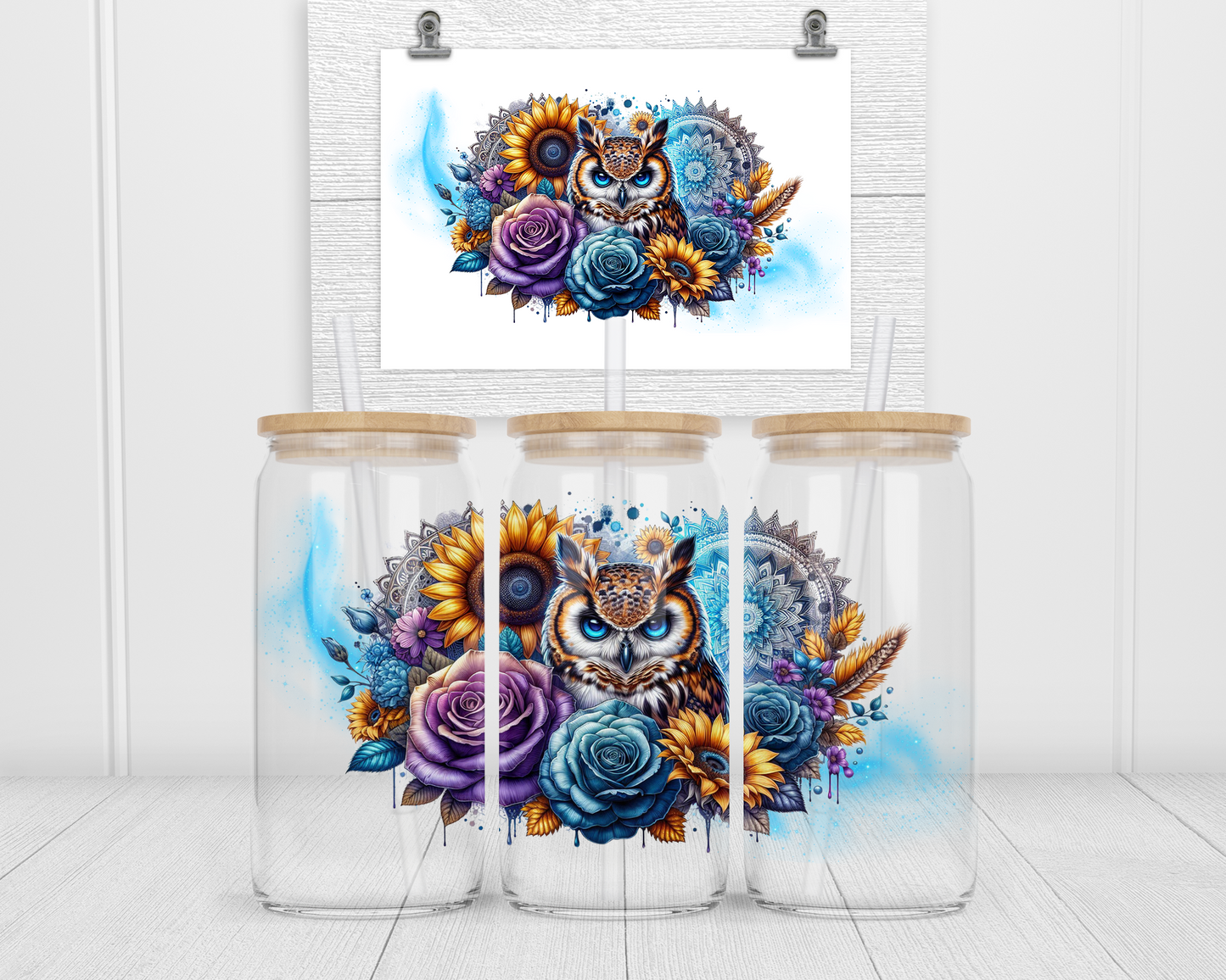 Owl with sunflowers 2Face Graphics