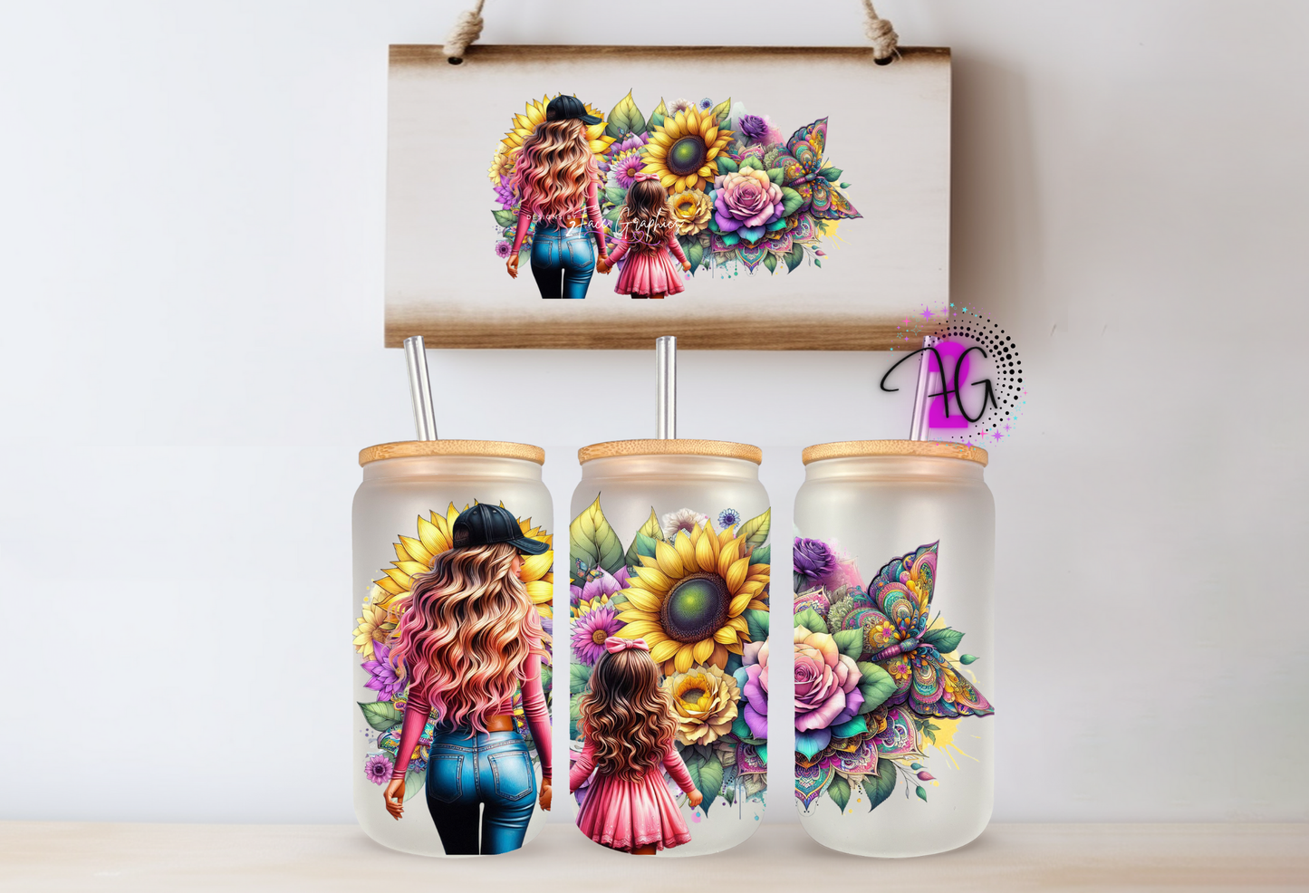Mother daughter yellow sunflower 2Face Graphics