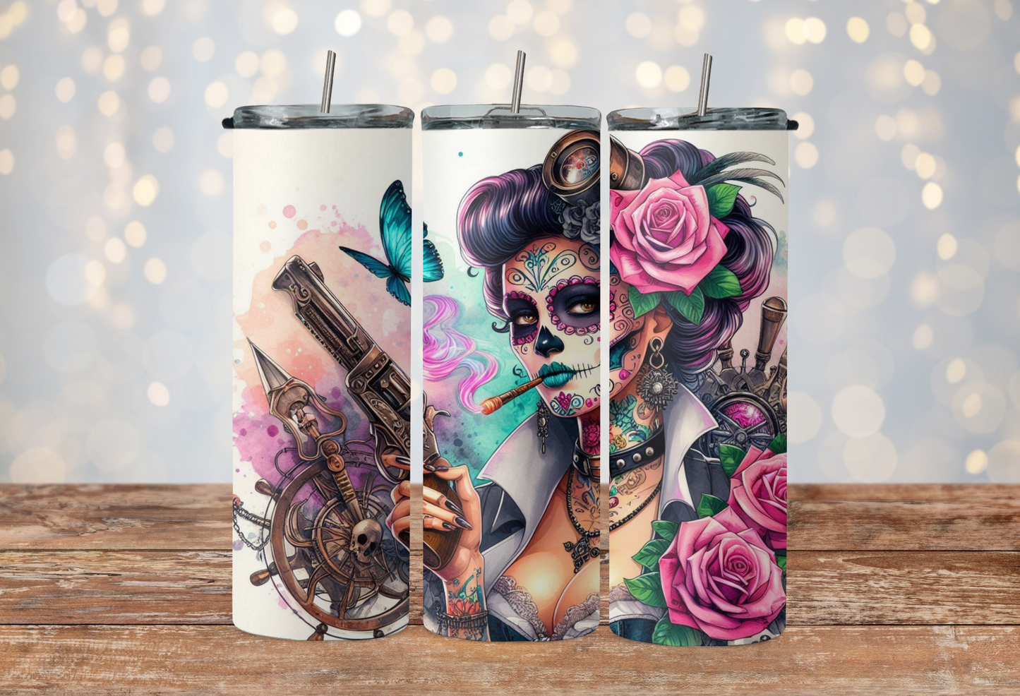 Sugar skull girl with flowers and gun 2Face Graphics