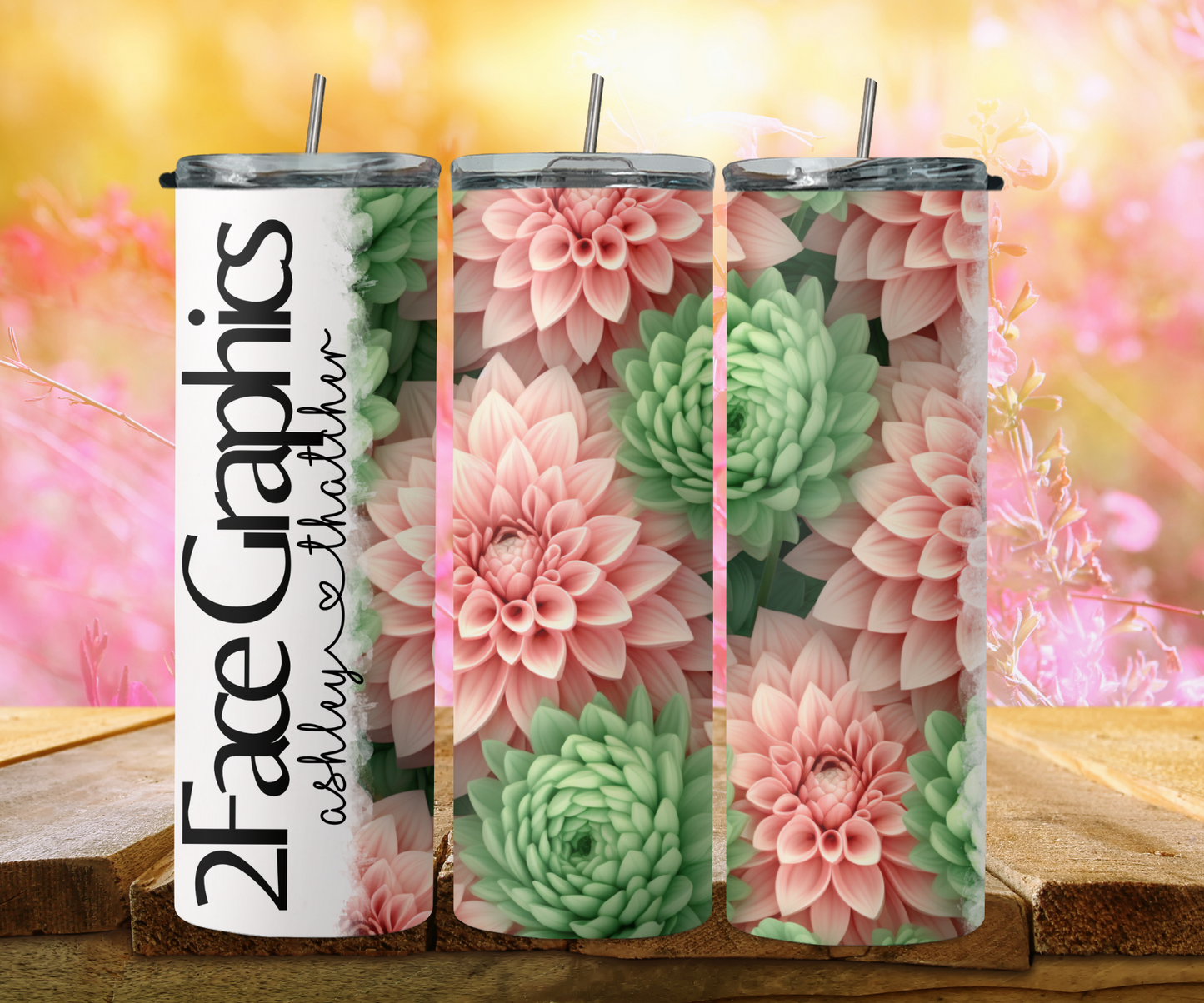 3D orange green flower 2Face Graphics