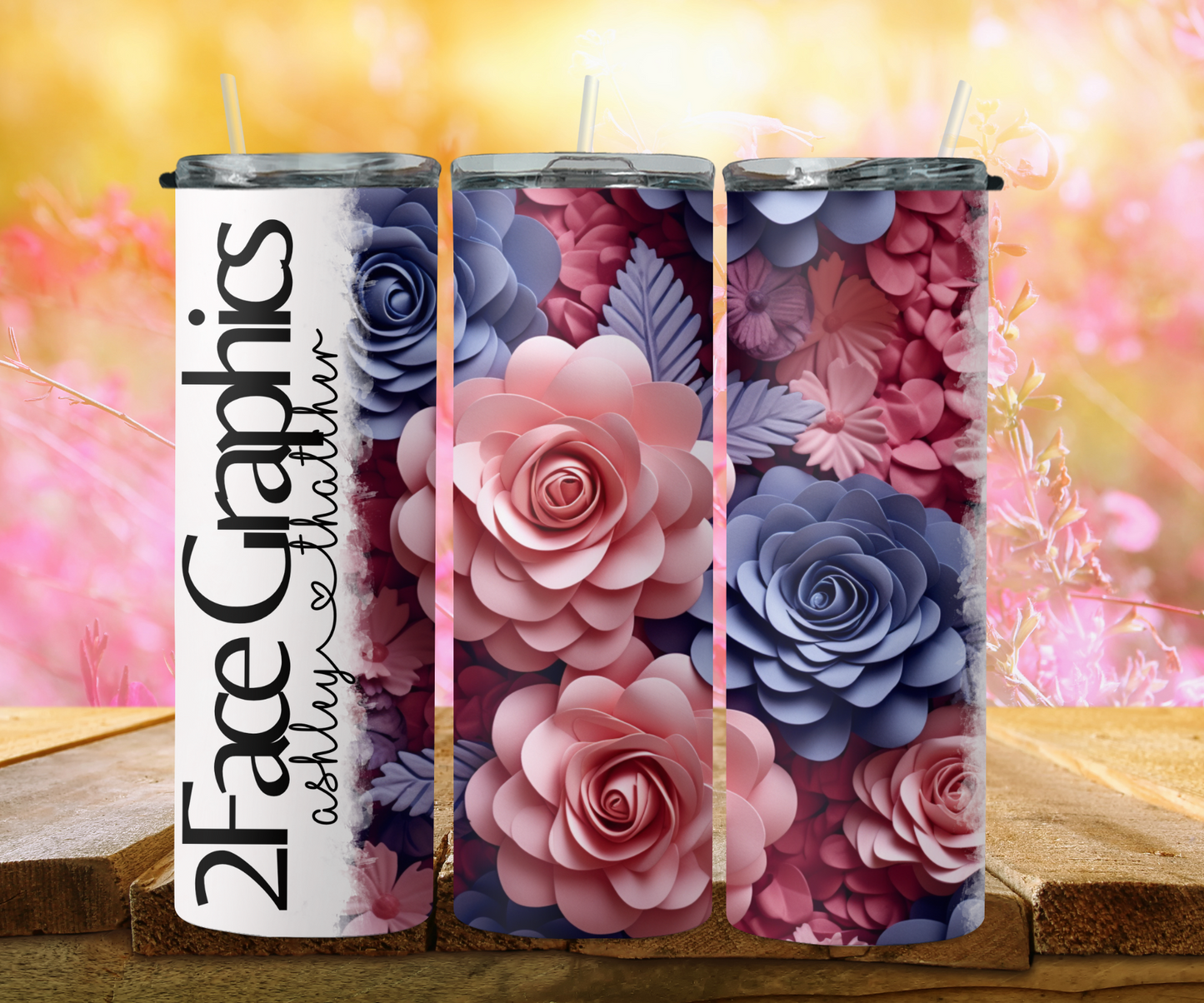 3D pink blue flower mix 2Face Graphics