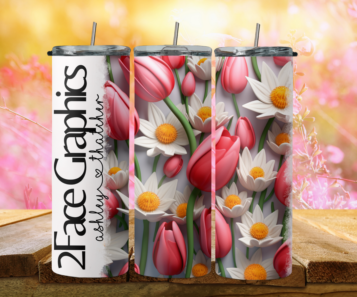3D pink tulips 2Face Graphics