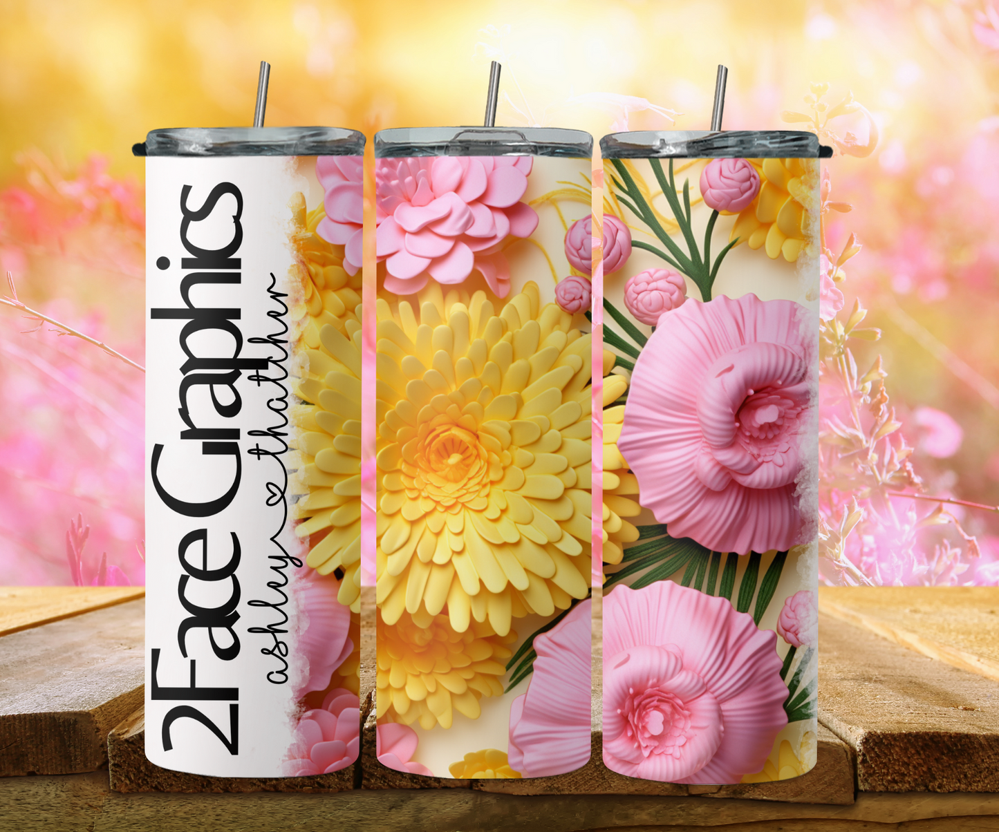 3D pink yellow flower 2Face Graphics