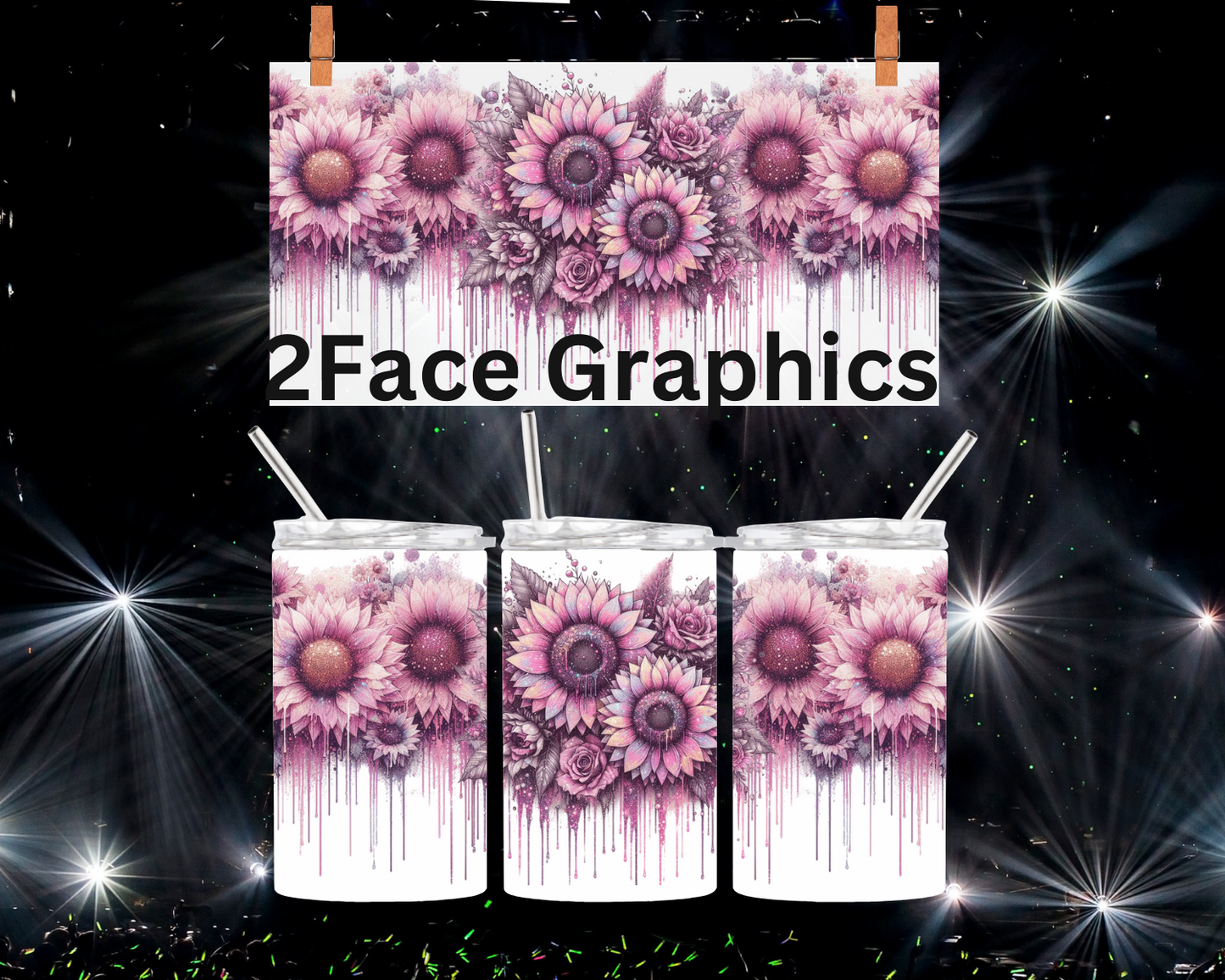 Pink sparkle sunflowers 2Face Graphics