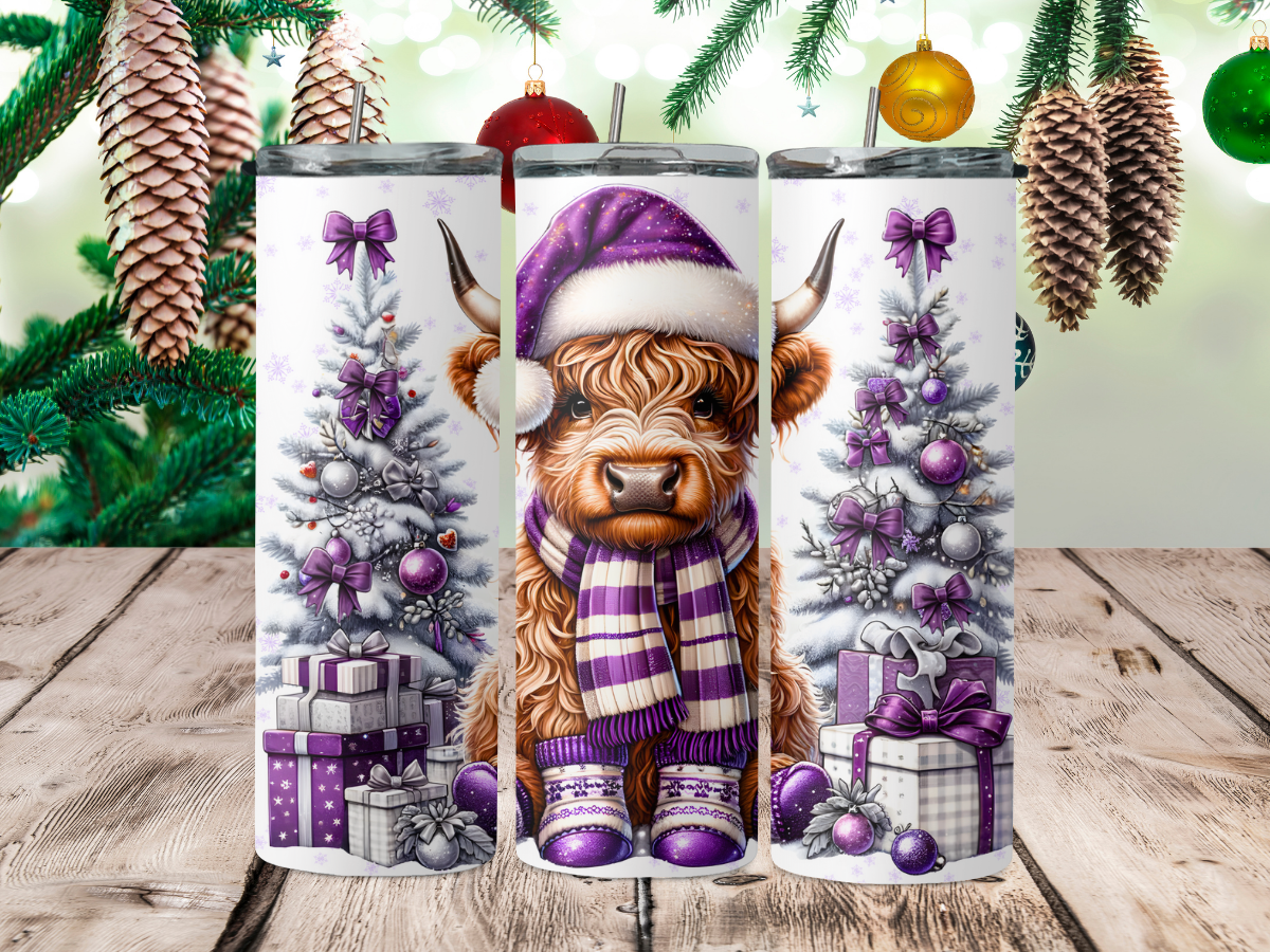 Purple highland cow with purple hat,scarf 2Face Graphics