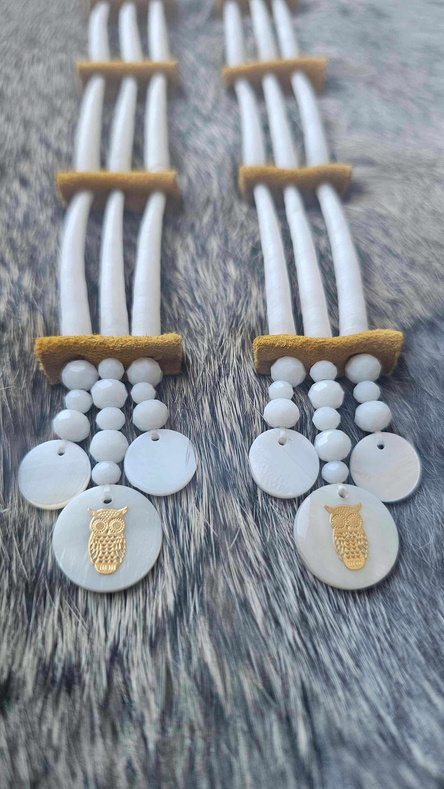 Owl dentalium earrings 2Face Graphics