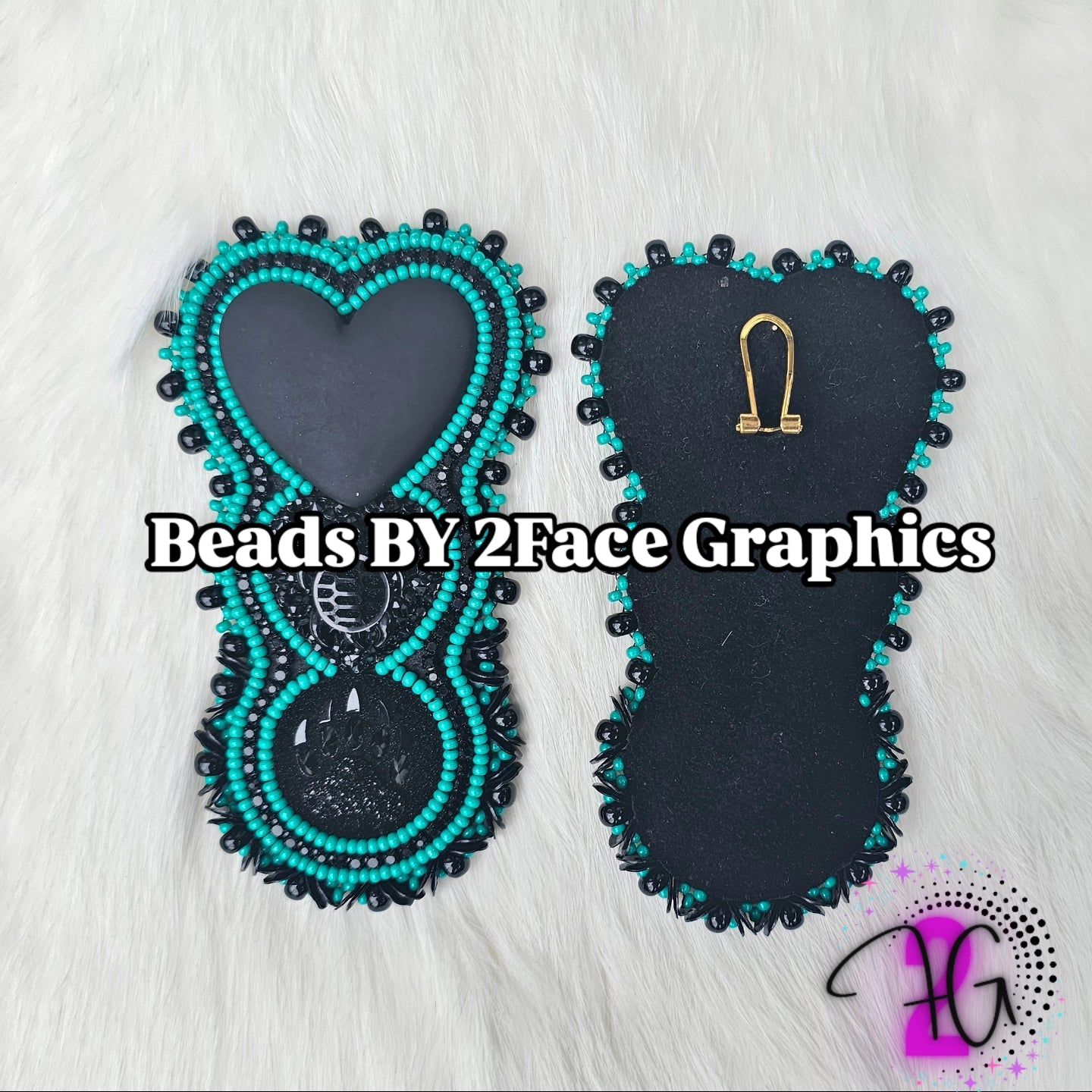 Black rhinestone with terra intensive green beads,black heart,bear claw, turtle 2Face Graphics