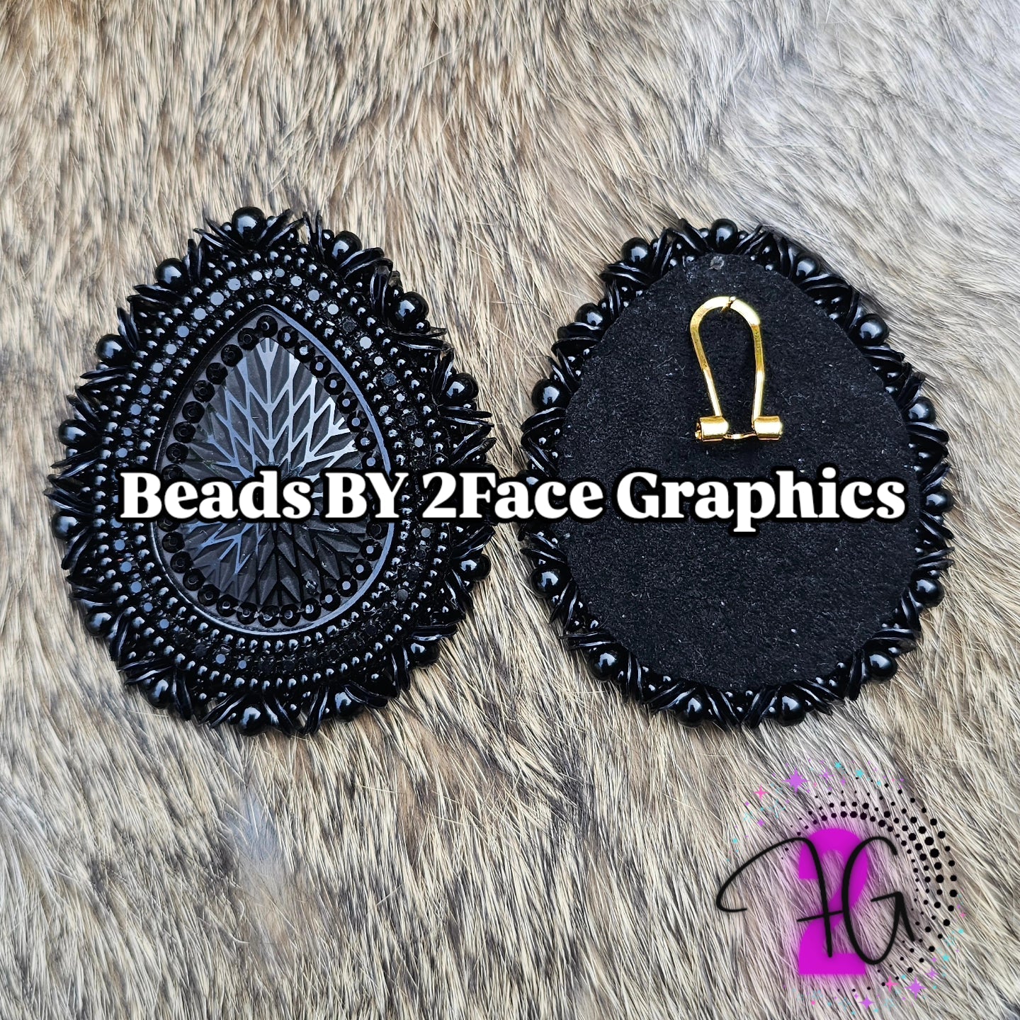Beaded Black tear drop 2Face Graphics