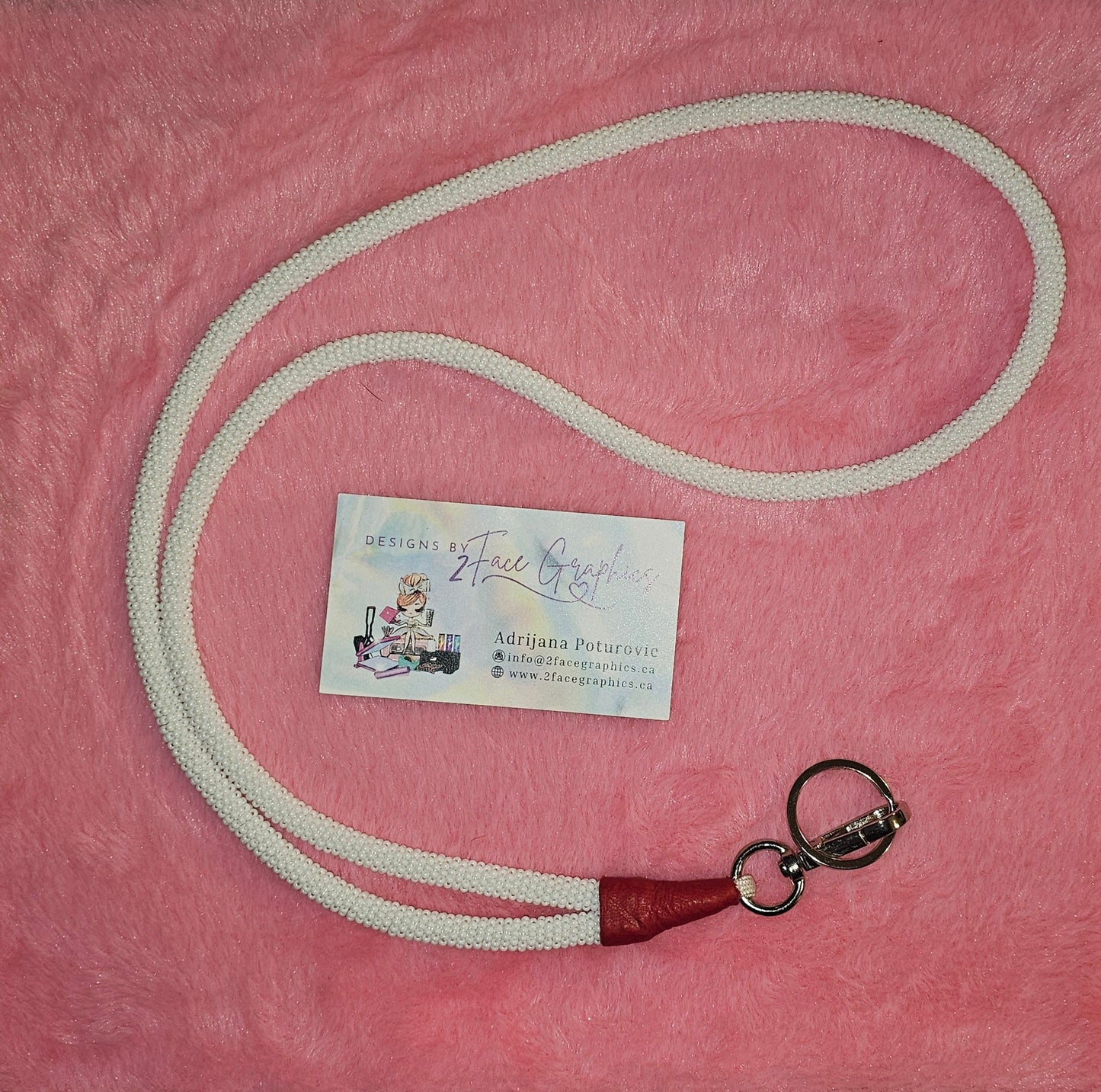 White lanyard 22" with swivel hook keychain 2Face Graphics