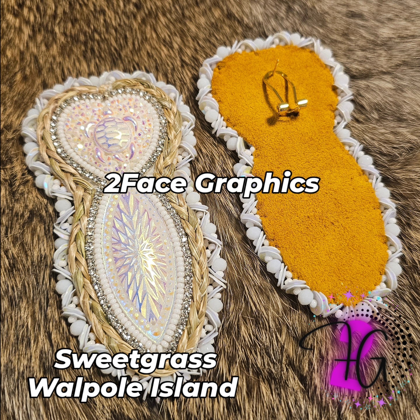 Sweetgrass Turtle beaded earrings 2Face Graphics