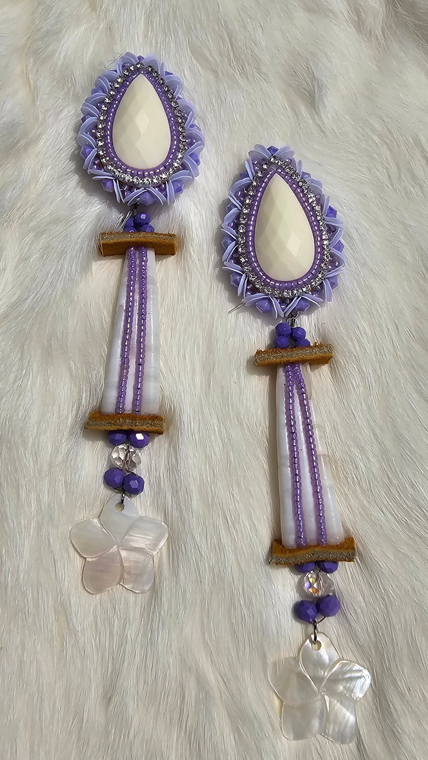 Dimond cut teardrop beaded 2 in 1 earrings