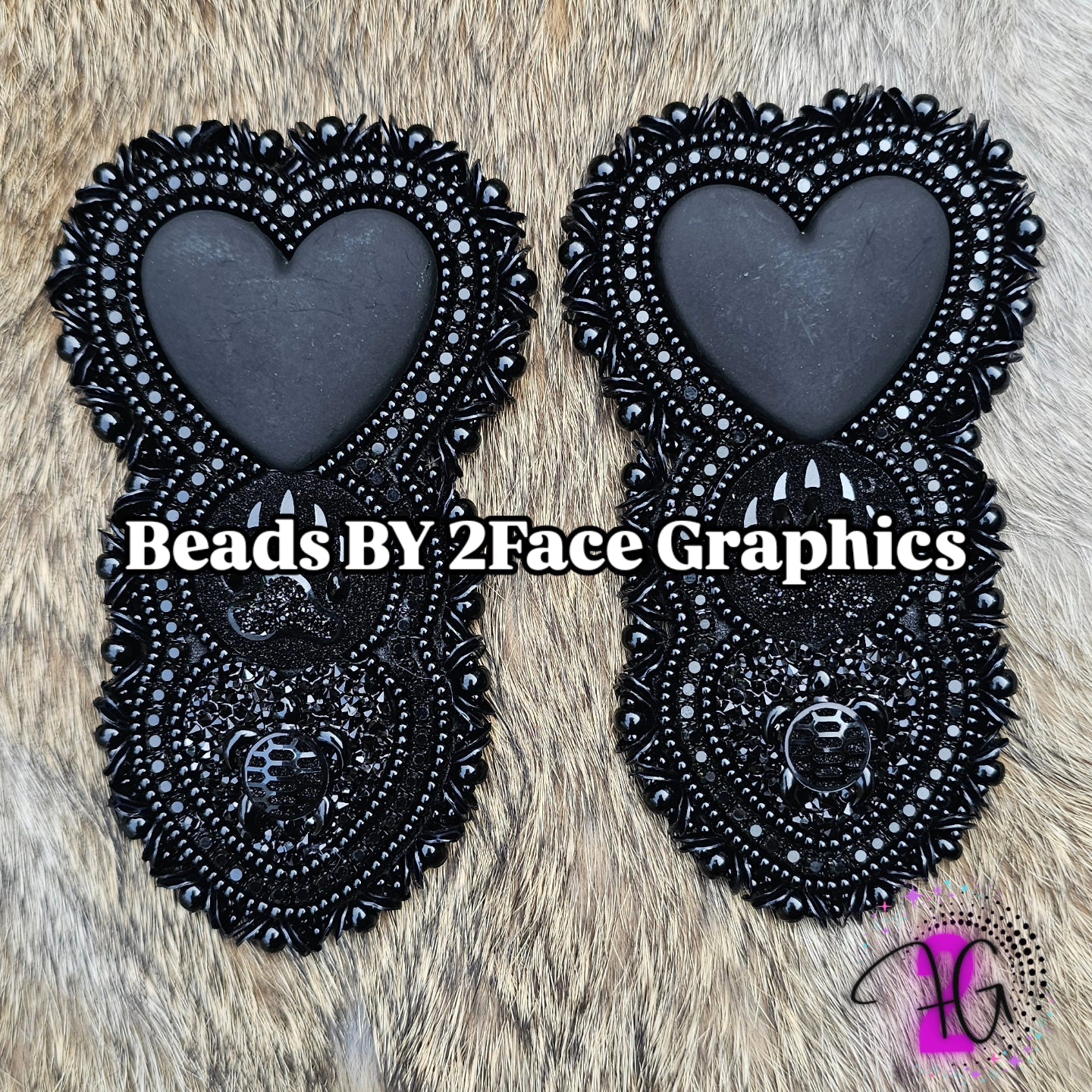 Black rhinestone black beads,black heart,bear claw, turtle 2Face Graphics