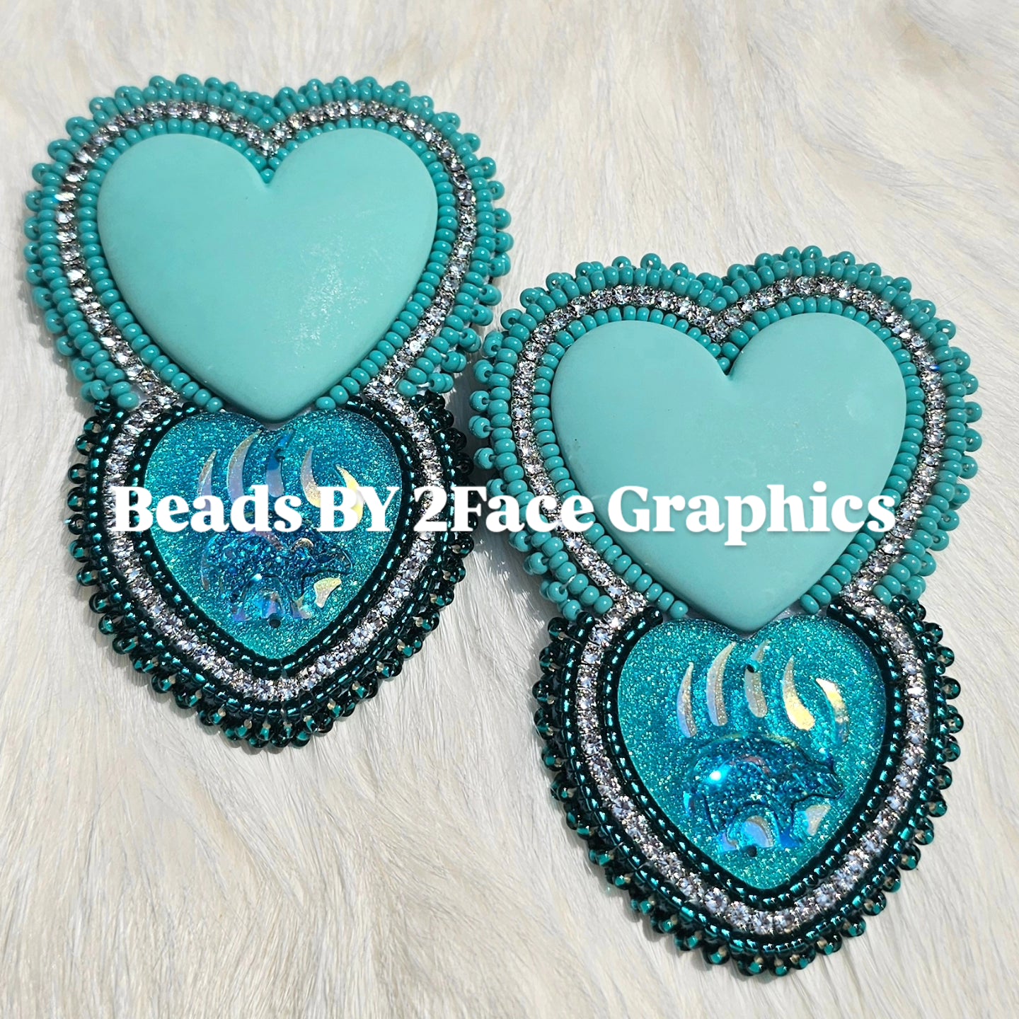 Turquoise heart with sparkle bear claw