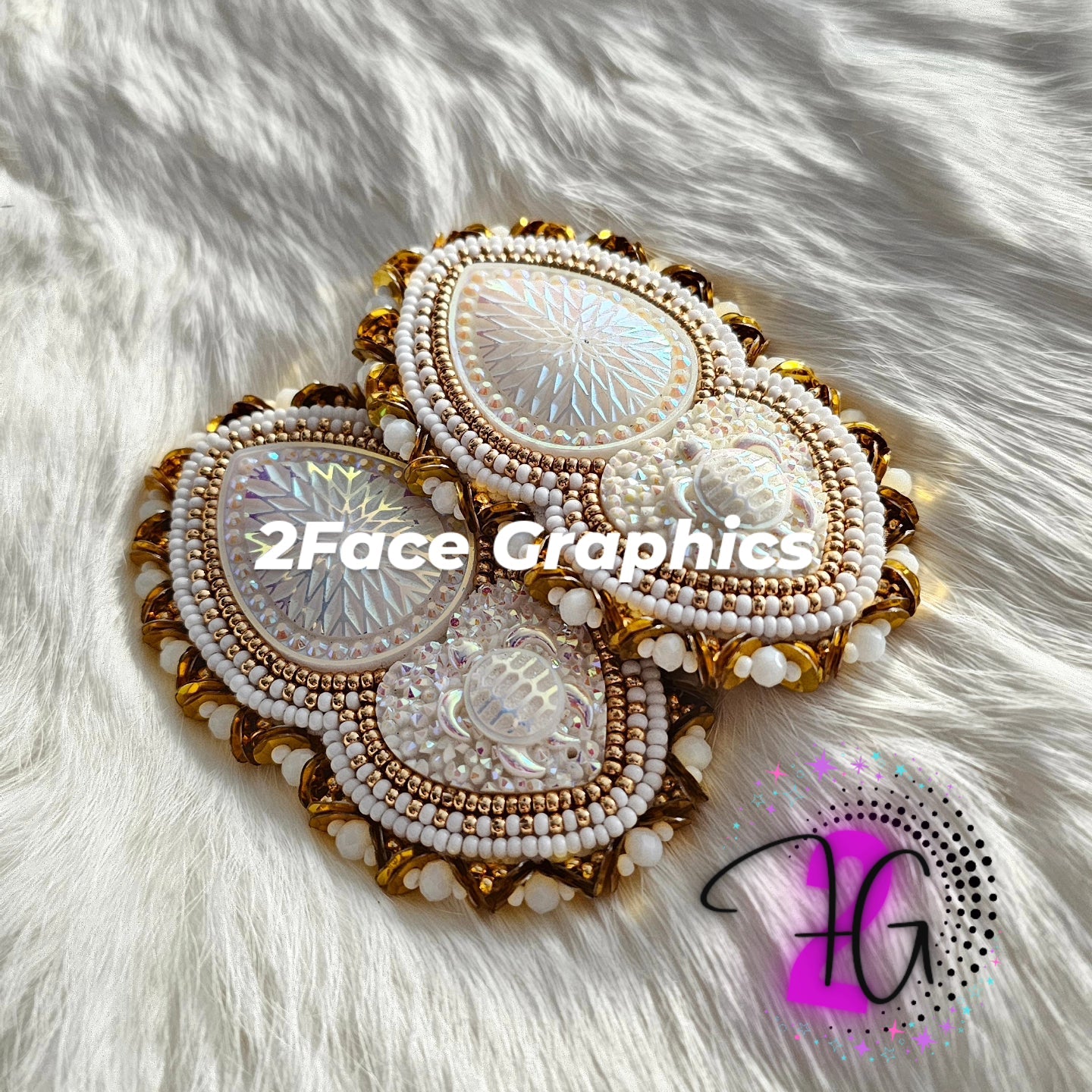 White gold beaded turtle tear drop 2Face Graphics