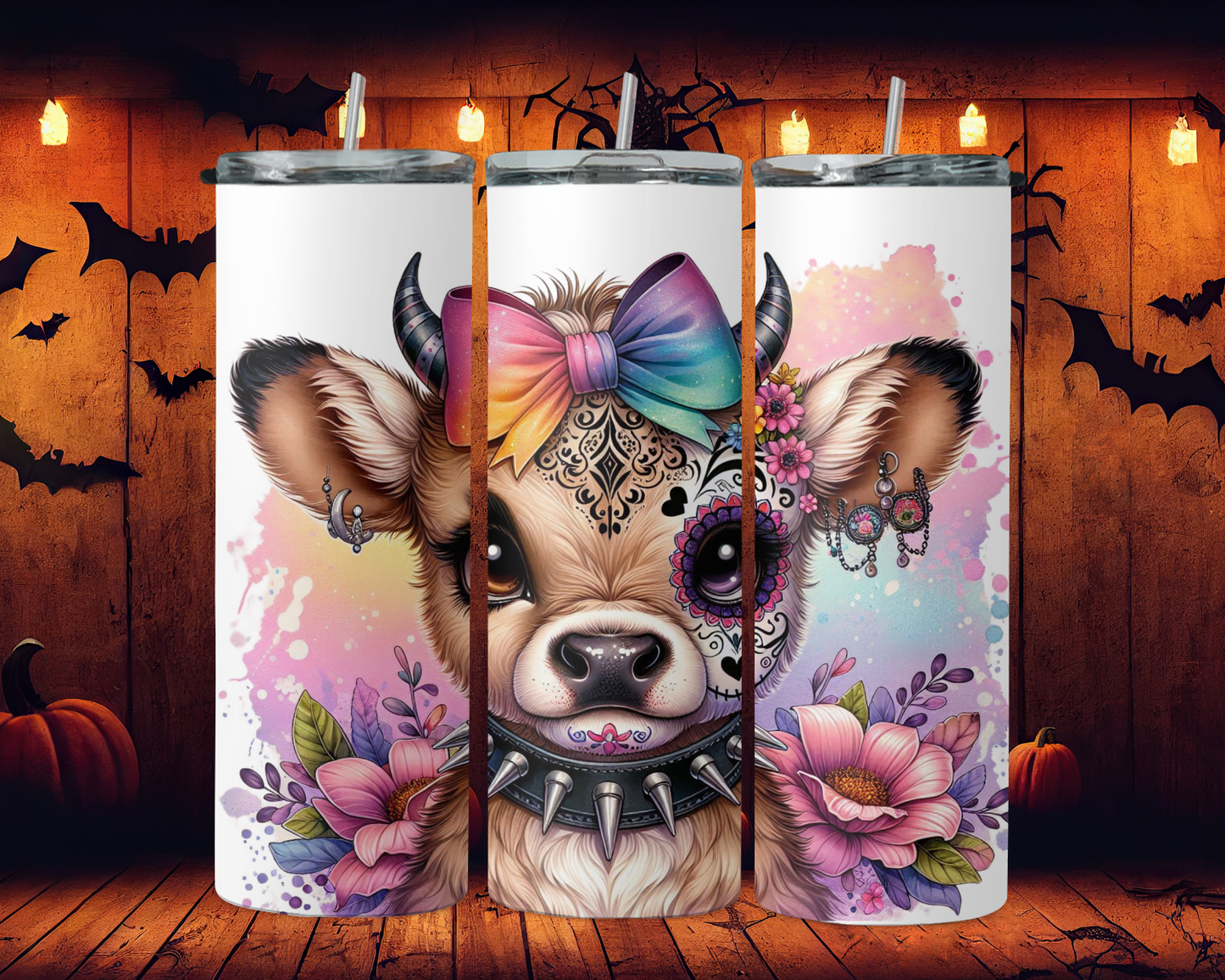 Cute baby highland cow halloween skull 2Face Graphics