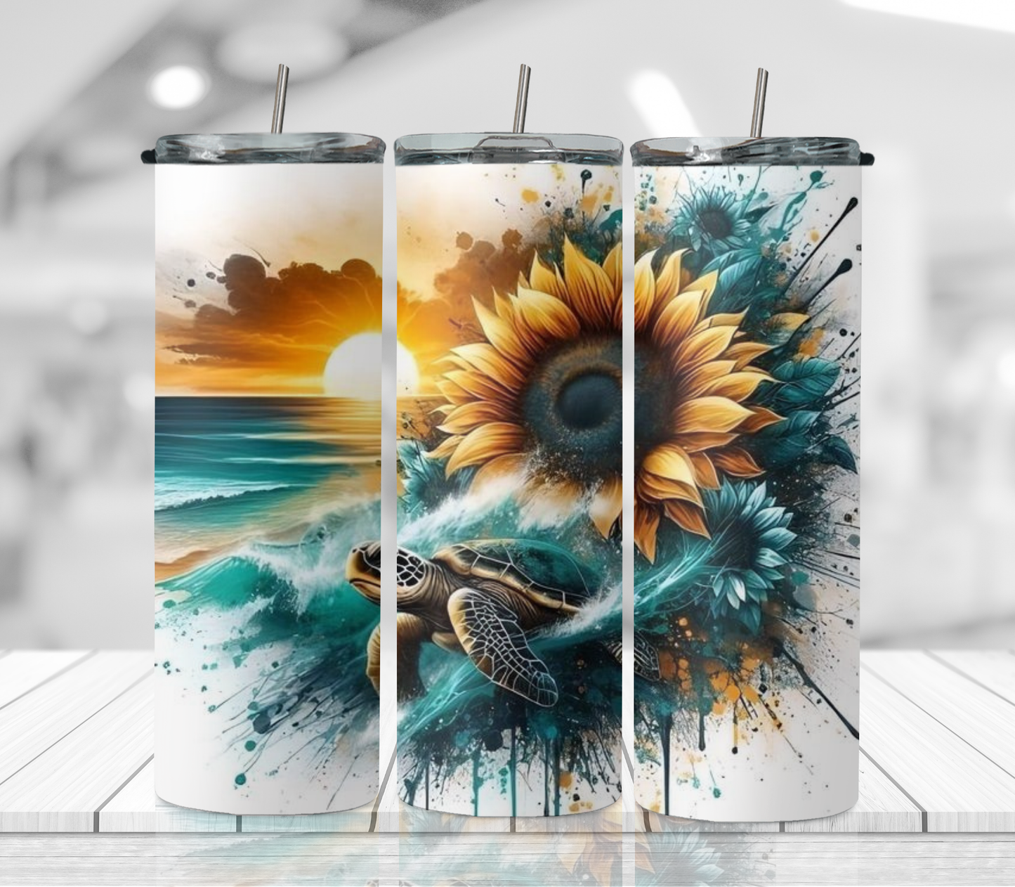 Turtle with sunflowers beach