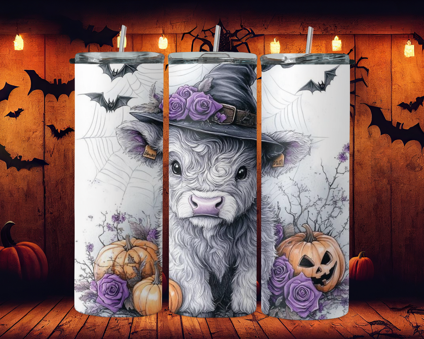 white highland cow with pumpkin 2Face Graphics
