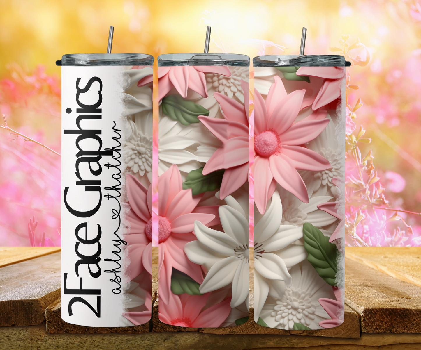 3D white daisy's with pink 2Face Graphics