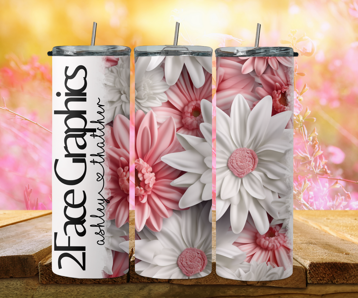 3D white,pink daisy's 2Face Graphics