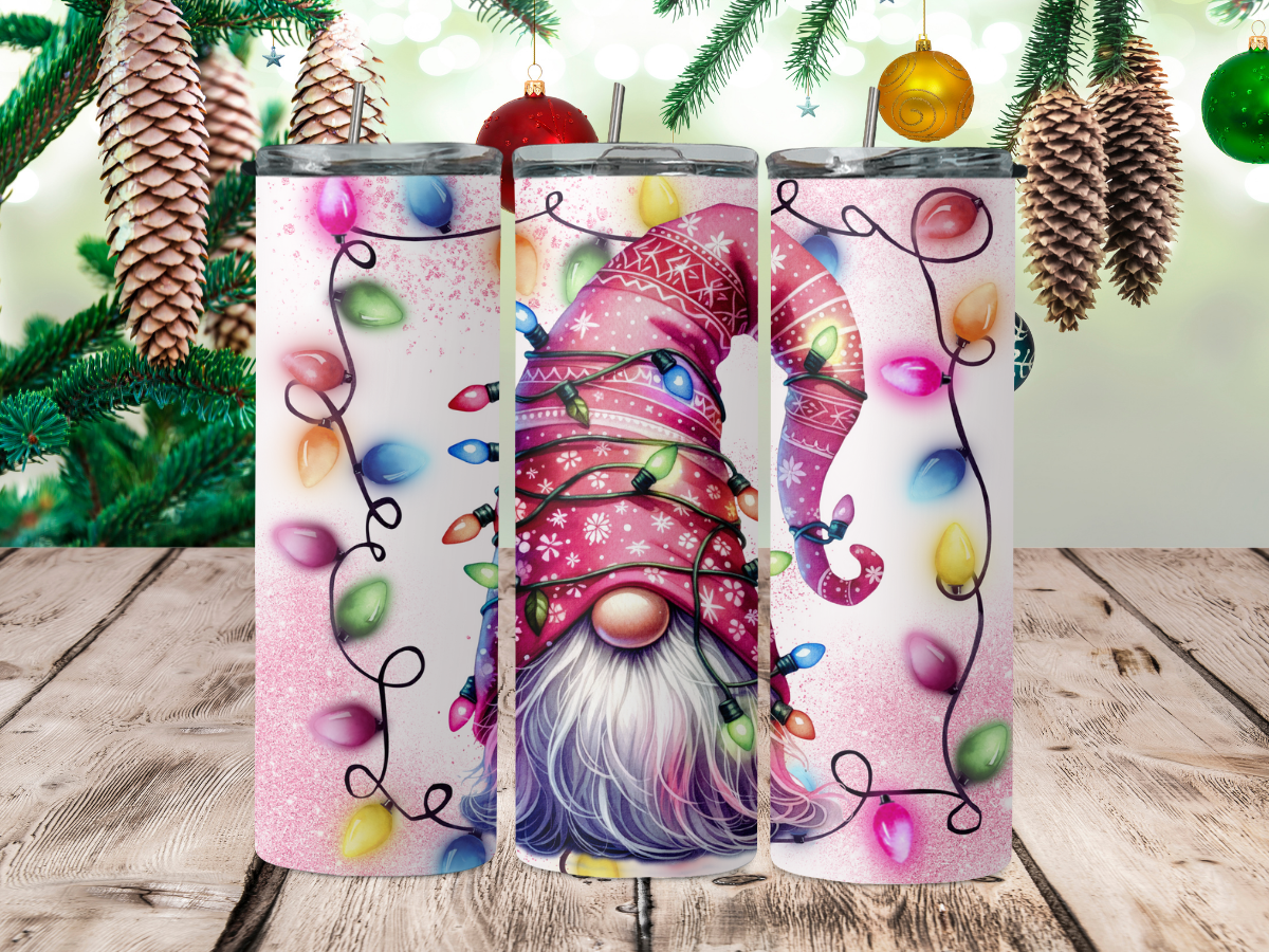 Gnome wrapped in Christmas lights 2Face Graphics