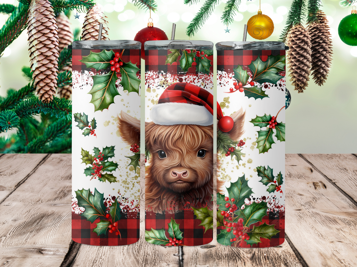 Red Christmas highland cow 2Face Graphics