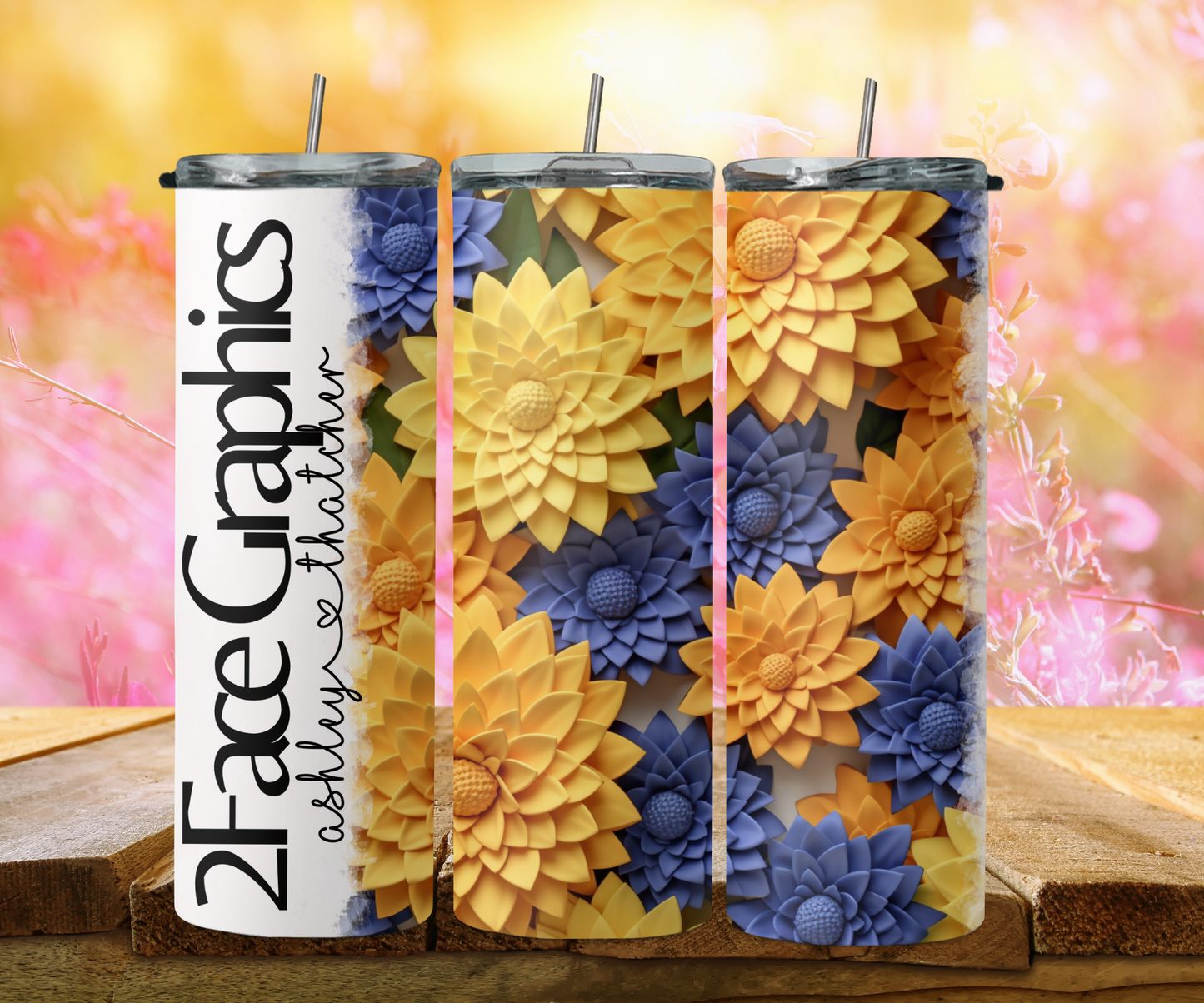 3D yellow blue dandelions 2Face Graphics