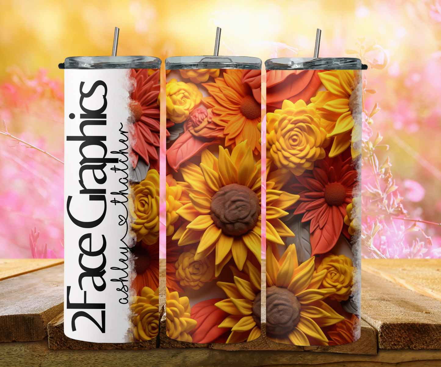 3D yellow, orange sunflower 2Face Graphics